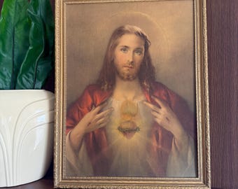 Vintage Sacred Heart Jesus Portrait Print