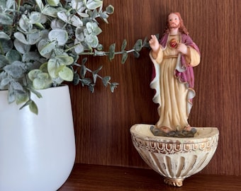 Vintage Sacred Heart Jesus Holy Water Font