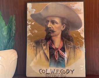 Vintage Buffalo Bill Print, Museum Mounted