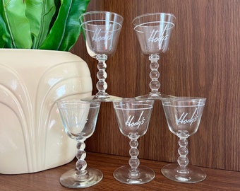 1950s Cocktail Glasses Set, Nick and Nora Glasses, Vintage Glassware from Hody's Hollywood Restaurant & Coffee Shop