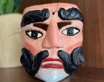 Vintage Guatemalan Carved Wooden Dance Mask, Moro from Baile de la Conquista