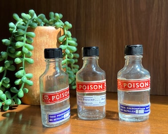 Vintage Glass Poison Apothecary Jars, Vintage Pharmacy Bottles