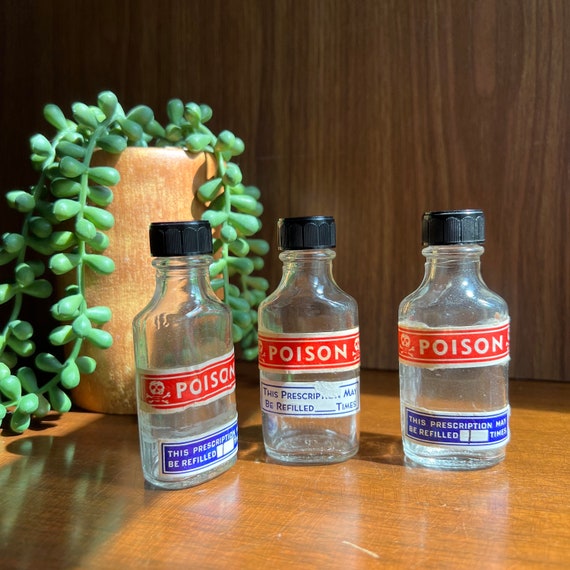 Vintage Glass Poison Apothecary Jars, Vintage Pharmacy Bottles