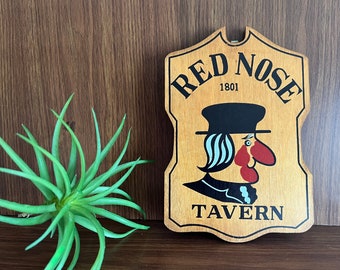 Vintage Red Nose Tavern Sign, Wooden Bar Sign