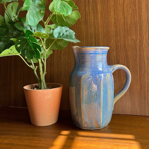 Handmade Pottery Vase Pitcher, Cottage Core Decor, 1970s Vintage Ceramic Pottery