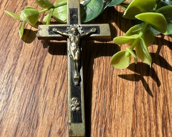 1800s Antique Pectoral Crucifix, Skull and Crossbones 3” Clergy Crucifix with Ebony Inlay, Chaplain Cross