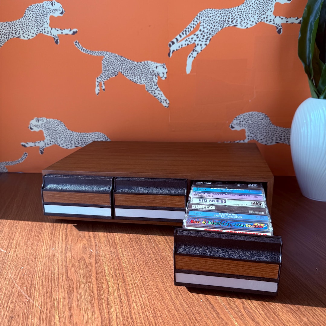 Vintage Wooden Cassette Tape Storage Box Case Rack With Drawers - Etsy