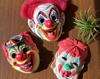 Vintage Clown Halloween Masks, Ben Cooper, Made in USA