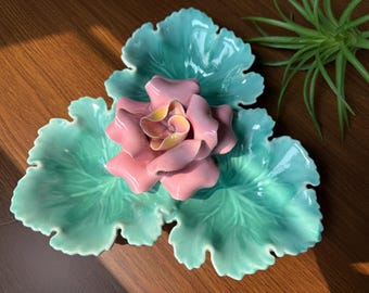 Vintage Ceramic Floral Catch All Tray or Key Bowl