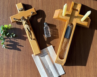 Vintage Last Rites Crucifix, Sick Call Set with Candles and Holy Water