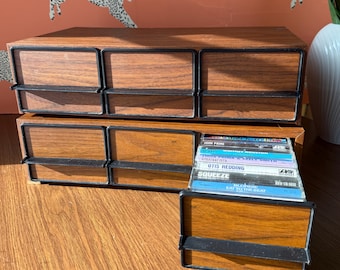 Vintage Wooden 33 Cassette Tape Storage Box Rack
