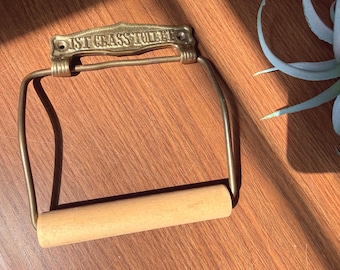 Retro Brass Toilet Paper Holder, "1st Class Toilet"  Wall Mounted Vintage Bathroom Fixture