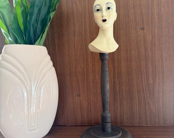 Mannequin Head, Vintage Salon Decor, Art Deco Style Bust, Hat Stand, Jewelry Display, Vanity Decor, Beauty Shop Decor for Makeup Artist