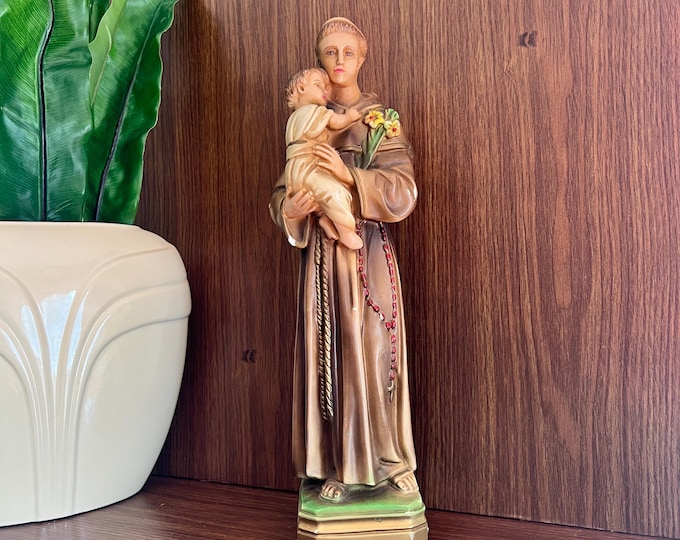 Vintage Saint Anthony Chalkware Statue, Patron Saint of Lost Items