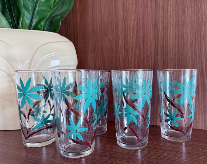 Mid-Century Modern Cocktail Glasses Set, Vintage 1950s-60s Tiki