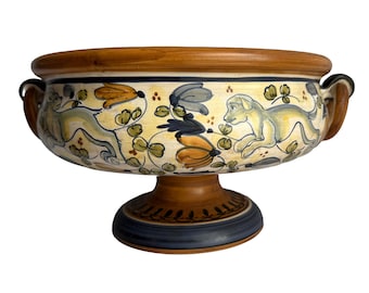 Italian Majolica Jardiniere Indoor Planter or Decorative Footed Pedestal Bowl, Castelli Pottery