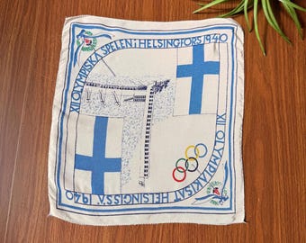 1940 Helsinki Olympics Scarf, Rare Vintage WWII Cancelled Finland Olympic Souvenir Memorabilia
