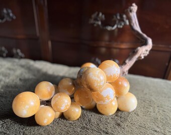 Vintage Italian Natural Alabaster Grapes Cluster With Natural Grape Vine