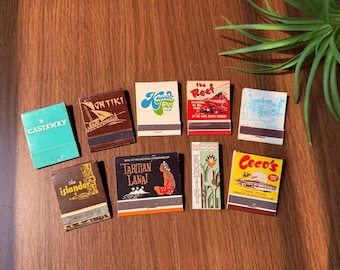 Vintage Tiki Bar Matches, Souvenir Matchbook, Kontiki, The Castaway, Islander, Reef, Kapok Tree, Coco's, Tahitian Lanai