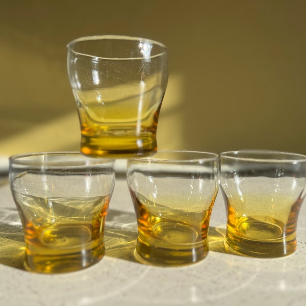 Vintage Whiskey Rocks Glasses Set, Amber Colored Unique Glassware for Weddings, Libbey Rock Sharpe Georgian, Set of 4