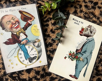 Vintage Post Cards “I’ll Be There On Time” Embossed and Waiting at the Church
