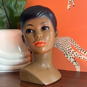 Marwal Chalkware Bust Statue Head, Mid Century Retro Kitsch Decor, Polynesian