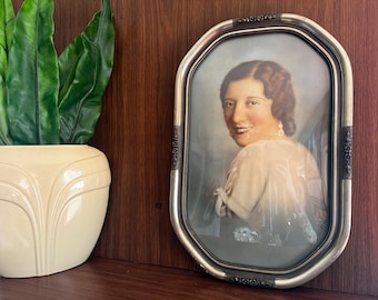 Antique 1920s Convex Glass Portrait of a Woman