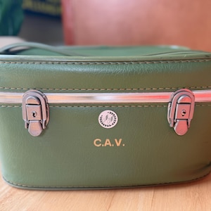 Vintage Train Case, Makeup Case Storage, Green Small Travel Suitcase, 1960s Accessory, Cosmetics Case, Makeup Artist Travel Case