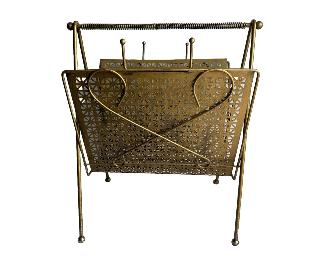 Snf Magazine Rack Vintage MCM Brass Magazine Rack, Atomic Era Vinyl Record Storage - Etsy