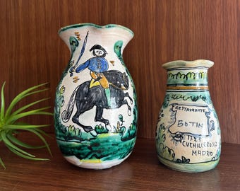 Majolica Pottery Wine Pitcher Set from Sobrino de Botín Oldest Continuously Operating Restaurant in the World