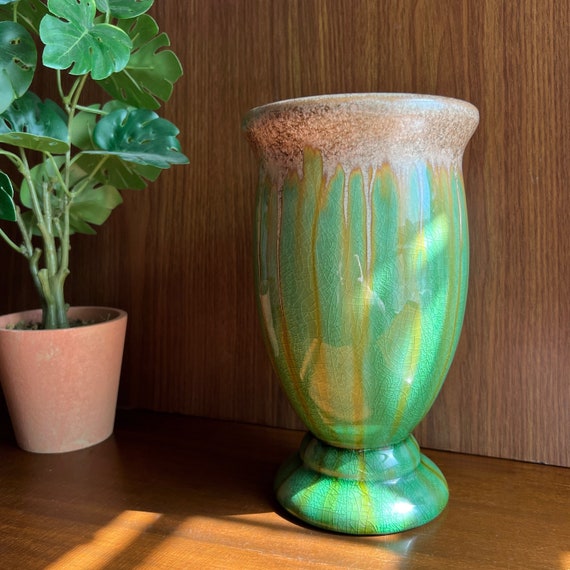 Drip Glaze Flower Vase, 1970s Vintage Ceramic Pottery Vase