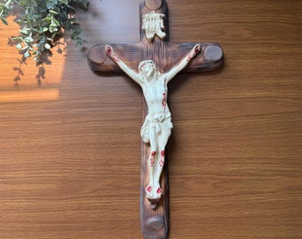Large Vintage Chalkware Wall Crucifix, 19"