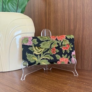 Cartera vintage con flores, cartera triple para mujer, cartera retro con cierre de beso y monedero, cartera bonita, cartera larga para mujer