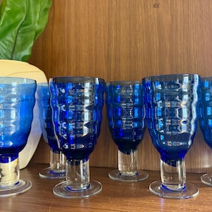 Vintage Glassware Set, Cobalt Blue Cocktail Glasses, Glass Cups, Waterer Glasses, Tumblers, Drinking Glasses, Unique Drinkware, Barware