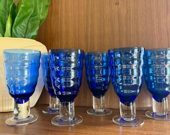 Vintage Cobalt Blue Wavy Glassware Set