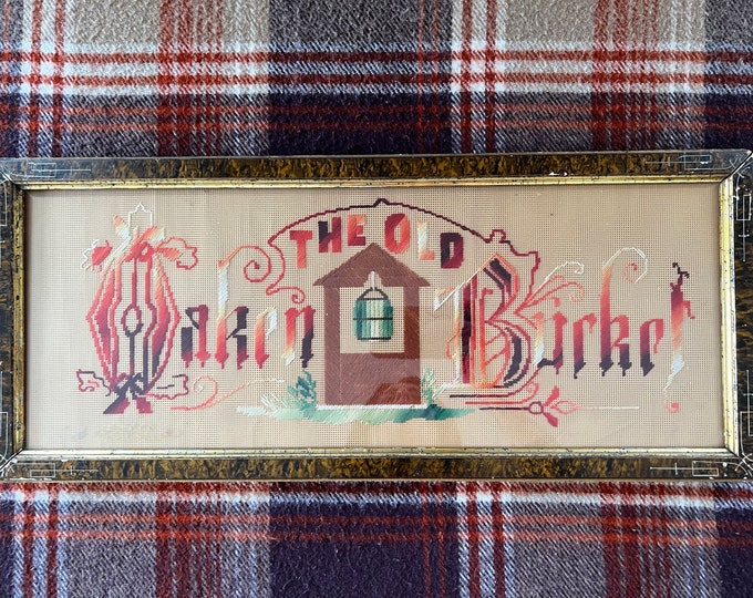 Antique Victorian Punch Paper Embroidery Motto Sampler the Old Oaken