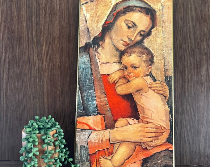 Vintage Jesus and Virgin Mary Lithograph: Signed Catholic Art Print