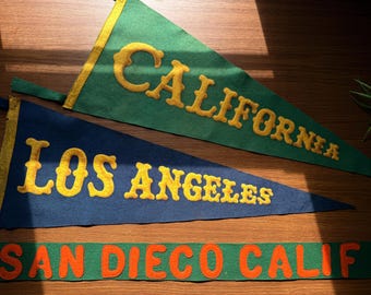 Pennant Flag, California Felt Banner, 1920s Los Angeles, San Diego Hand Sewn Flags