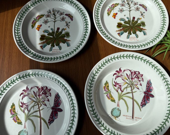 Vintage Portmeirion Botanic Garden Plates and Pie Plate in Mexican Lily and Venus Flytrap Motifs