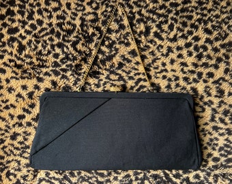 Black Envelope Clutch Purse with Strap, Vintage Evening Bag
