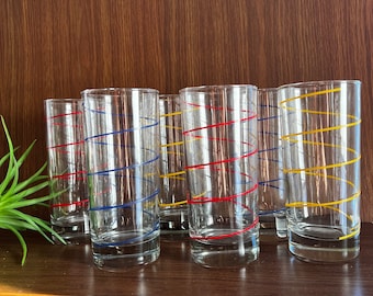 Vintage Primary Color Highball Glasses Set of 6