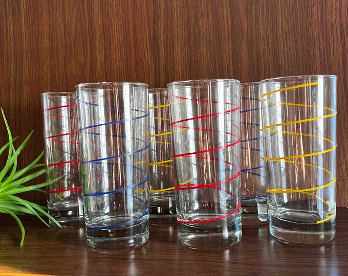 Vintage Primary Color Highball Glasses Set of 6