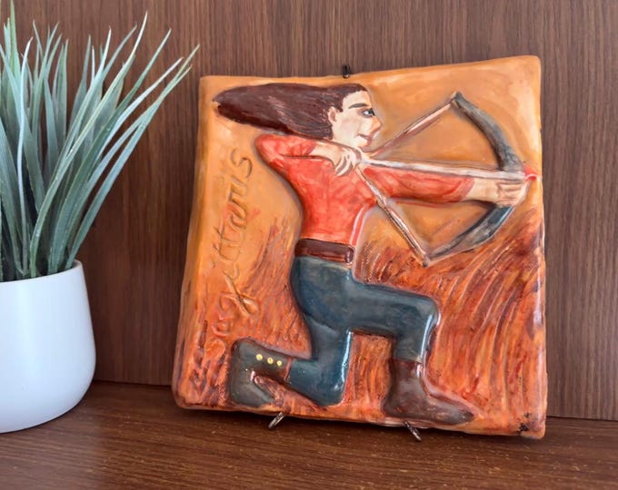 Vintage Sagittarius Zodiac Sign Handmade Ceramic Wall Art