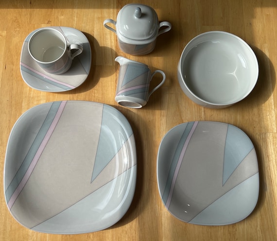 80s Mikasa Dinnerware Set, Post Modern Tempo Eighty Axis Plates