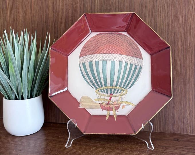 Whimsical Hot Air Balloon Wall Hanging Decoupage Plate