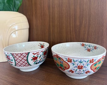 Vintage Ramen Bowls, Japanese Ceramic Stoneware Soup or Cereal Bowls