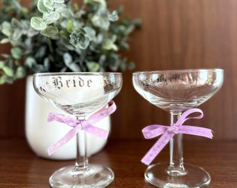 Vintage Wedding Champagne Coupe Glasses Set for Bride and Groom