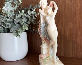 "Oath to Love" Greek Mythology Alabaster Figurine of Nude Aphrodite and Eros