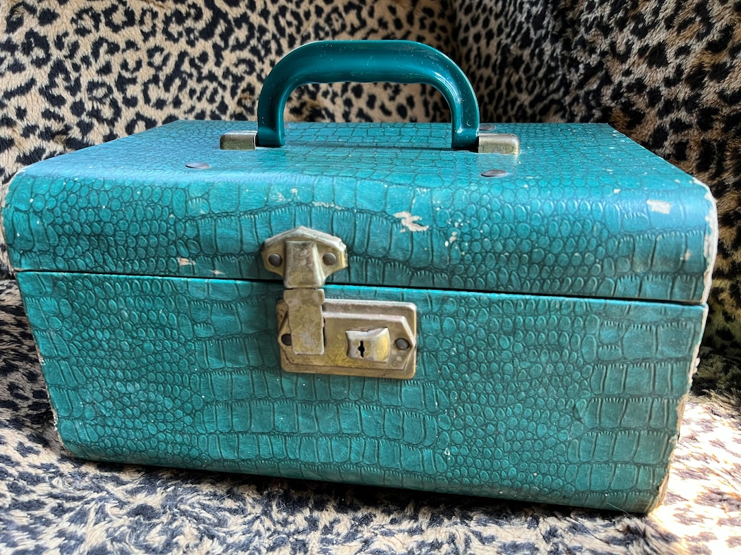 Vintage Train Case Emerald Green Small Travel Suitcase Faux Etsy