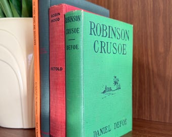 Vintage Decorative Stack of Children's Literary Classics: Bambi, Robinson Crusoe, Robin Hood, Goldilocks